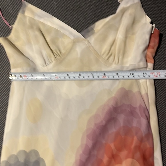Club Monaco 100% Silk Slip Dress, Size 00,  Cream with Colorful Abstract Print. - Picture 10 of 12